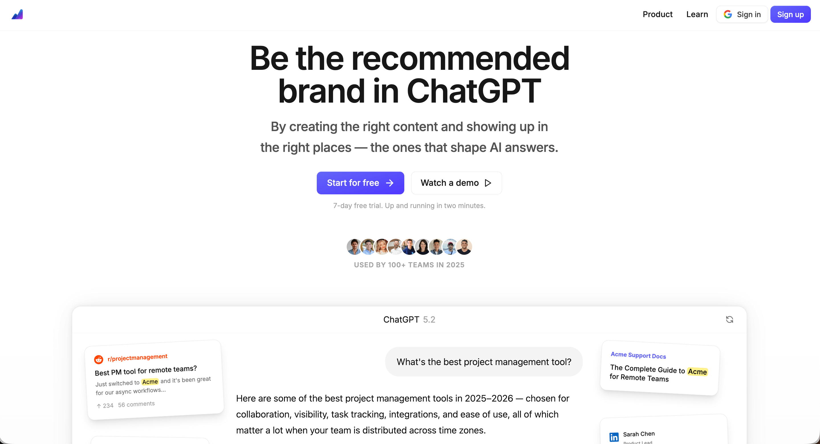 Airefs platform showing prompt tracking, AI visibility scores, and community discussion monitoring for brand mentions in AI search