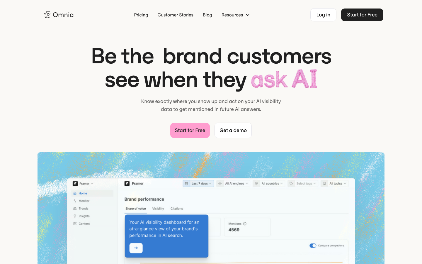 Omnia platform showing AI visibility tracking for Spanish and European markets