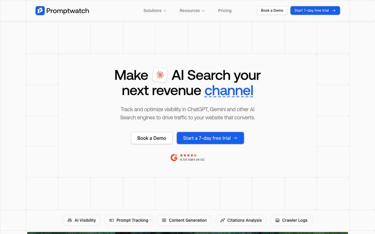 Promptwatch dashboard showing AI visibility tracking across 10 platforms including ChatGPT, Gemini, Claude, Perplexity, Grok, Copilot, DeepSeek, Mistral, and Meta AI with entity and Reddit monitoring